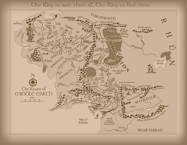 carte tolkien lord of the rings / le seigneur des anneaux