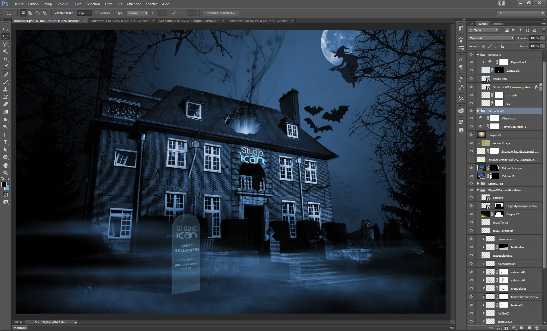 compositing maison hantée photoshop